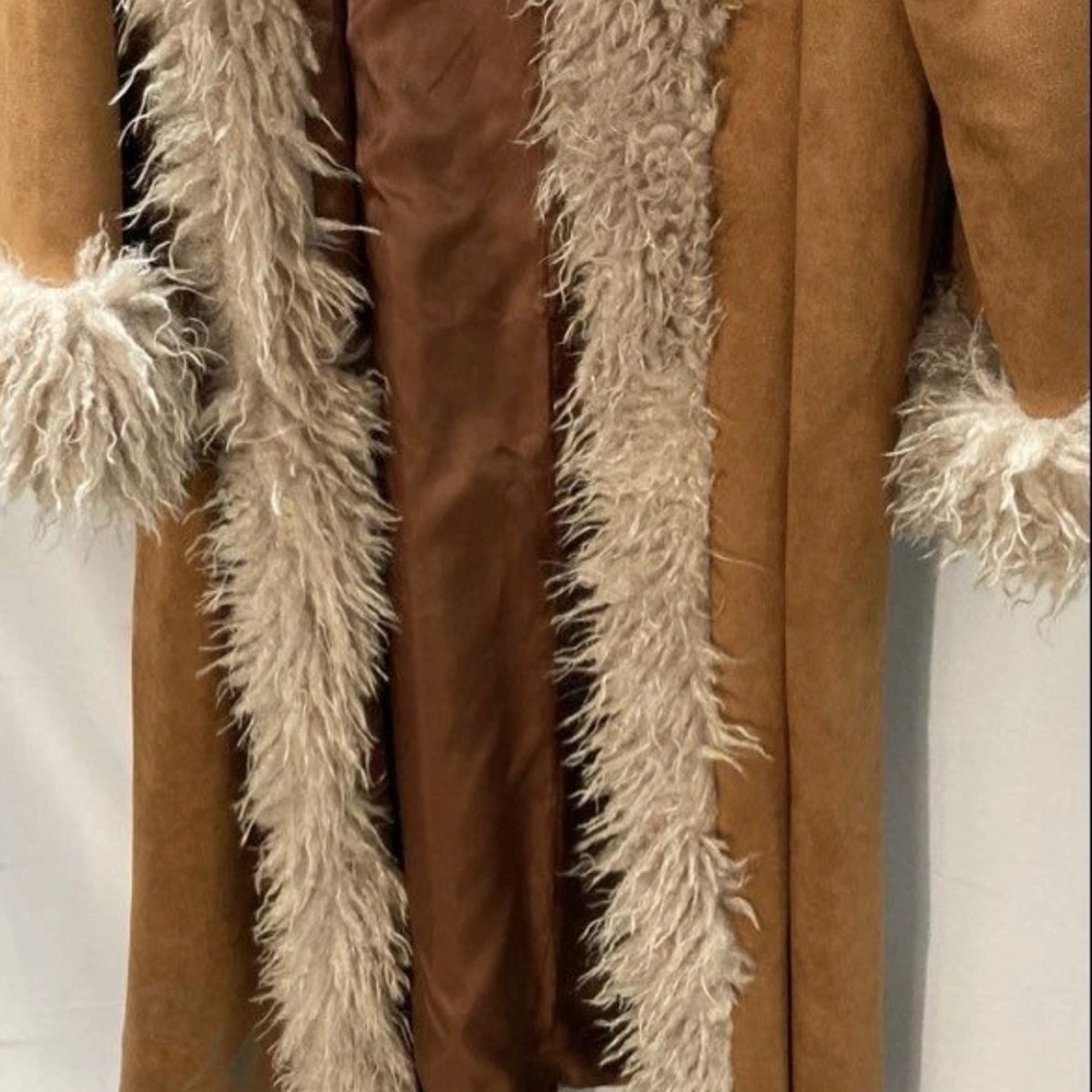 Rusttydustty Womens Brown Fur Trim Collar Open Front Overcoat Size 4XL - Picture 5 of 5